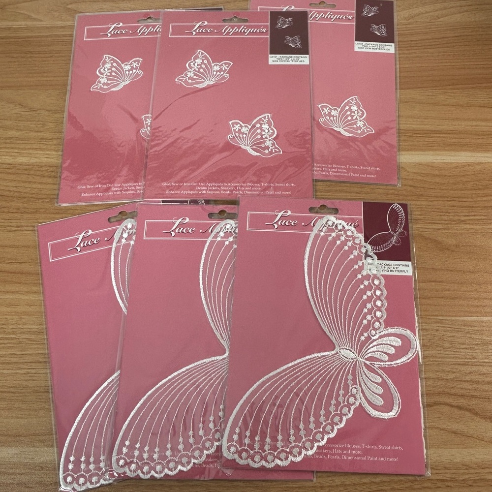 Lace Applique White Butterfly Glue Sew Iron On Lot of 7 Wang's International NEW
